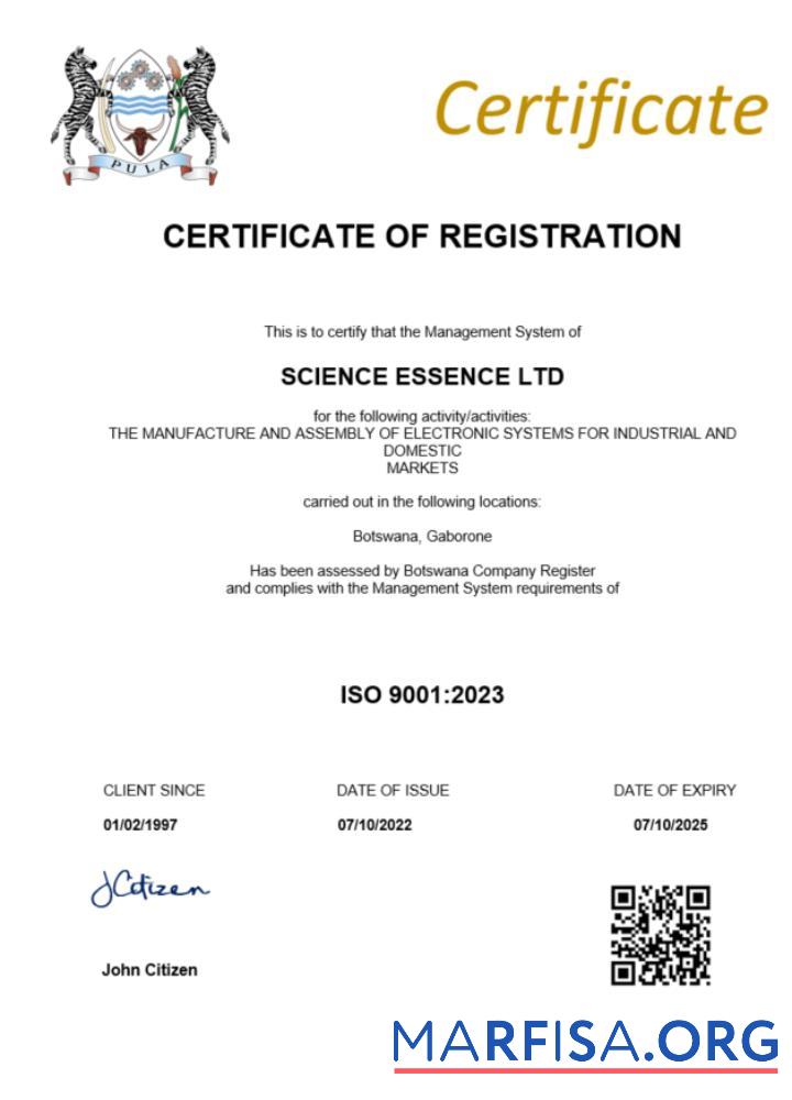 Printable Botswana certificate of registration Word and PDF template